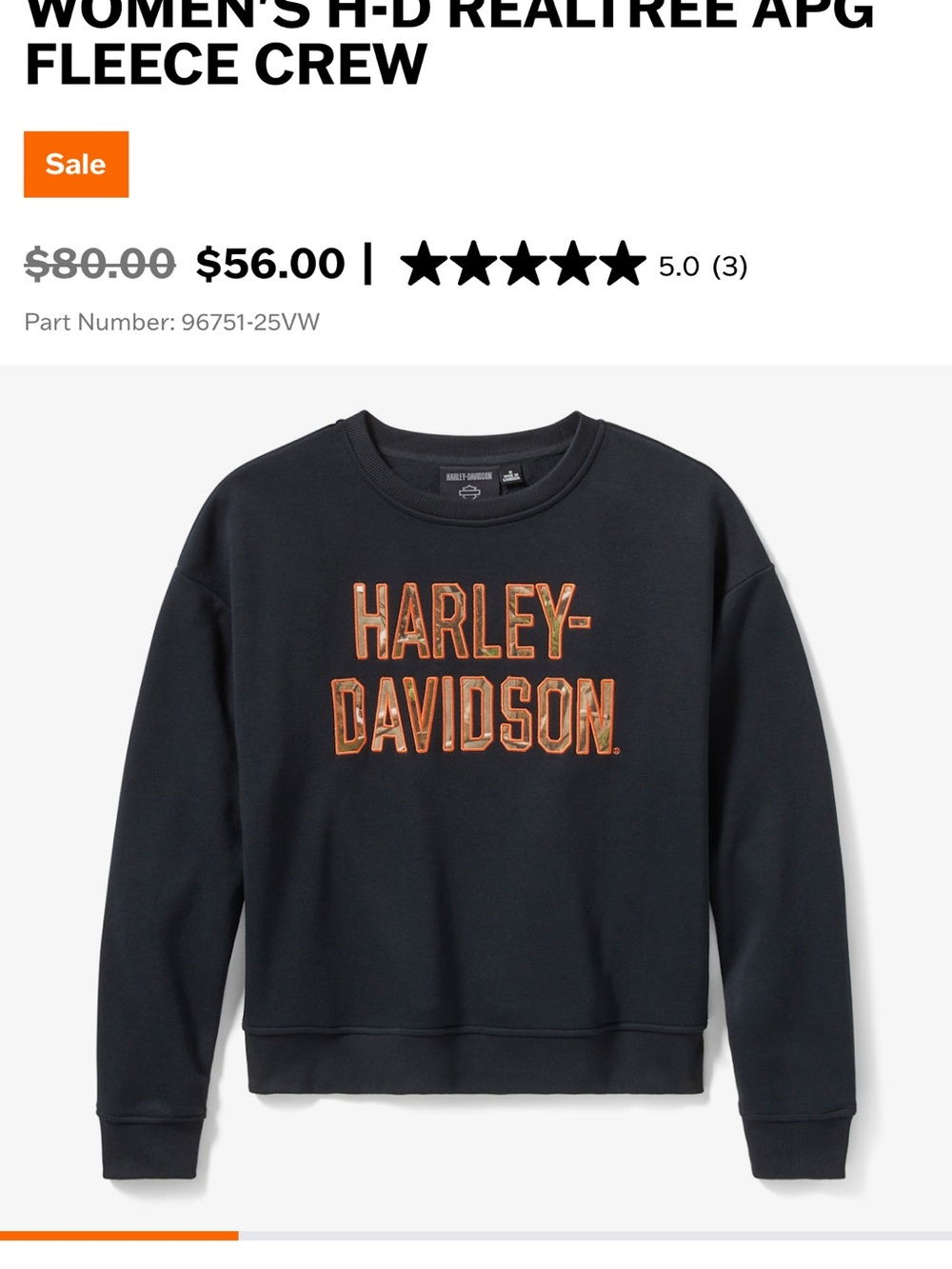 Women’s Harley-Davidson Black Crewneck with Orange-Outlined Logo camo. M - Picture 3 of 5